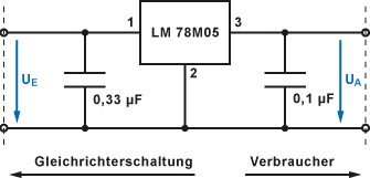 Beschaltung eines Festspannungsreglers LM 78M05