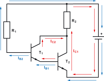 Stromflu durch die Darlington-Schaltung