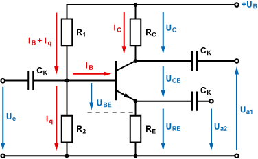 Arbeitspunkteinstellung mit Basis-Spannungsteiler (Emitterschaltung)
